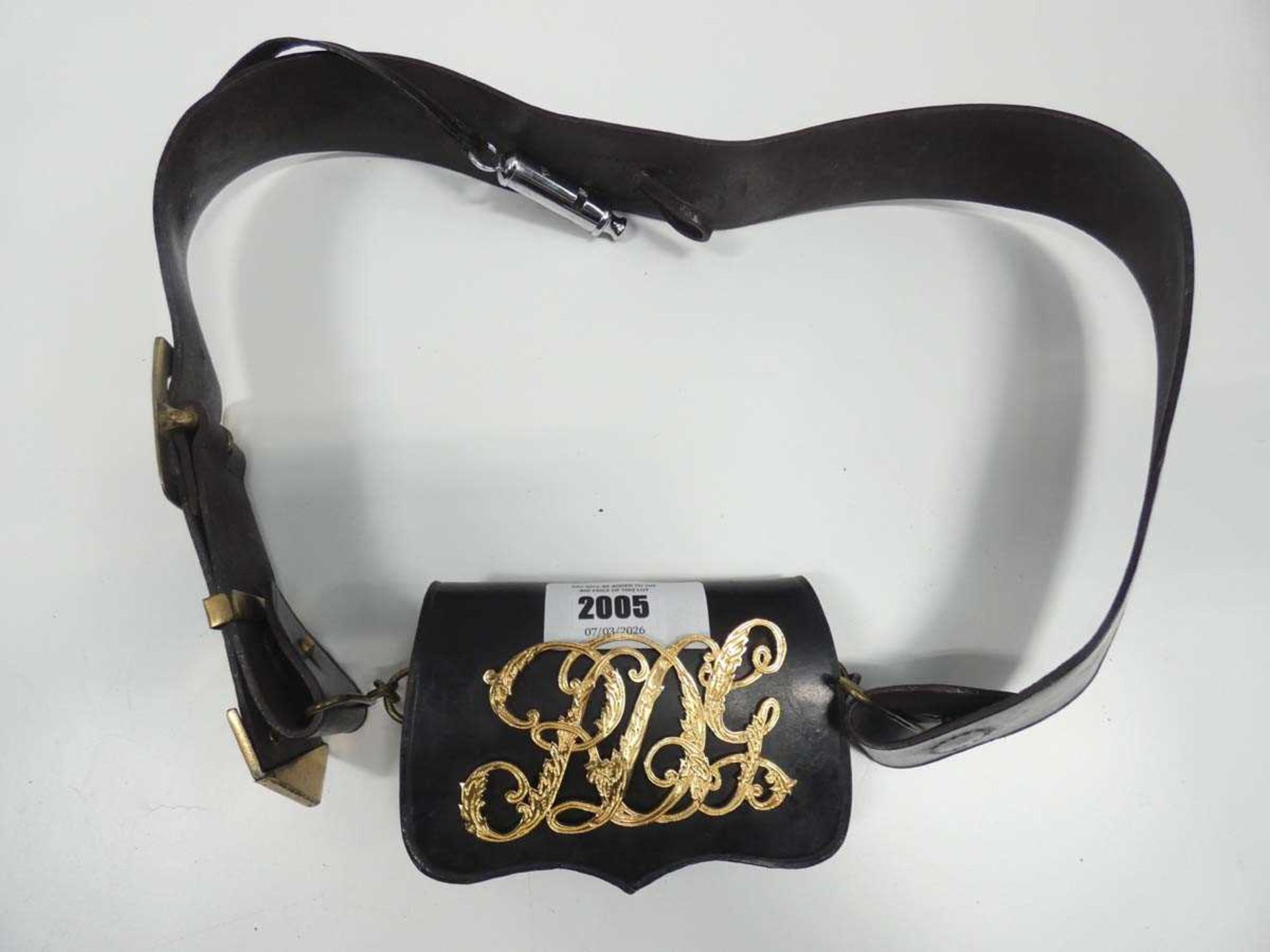 +VAT Vintage leather cross belt with pouch and whistle inscribed 'The Metropolitan'