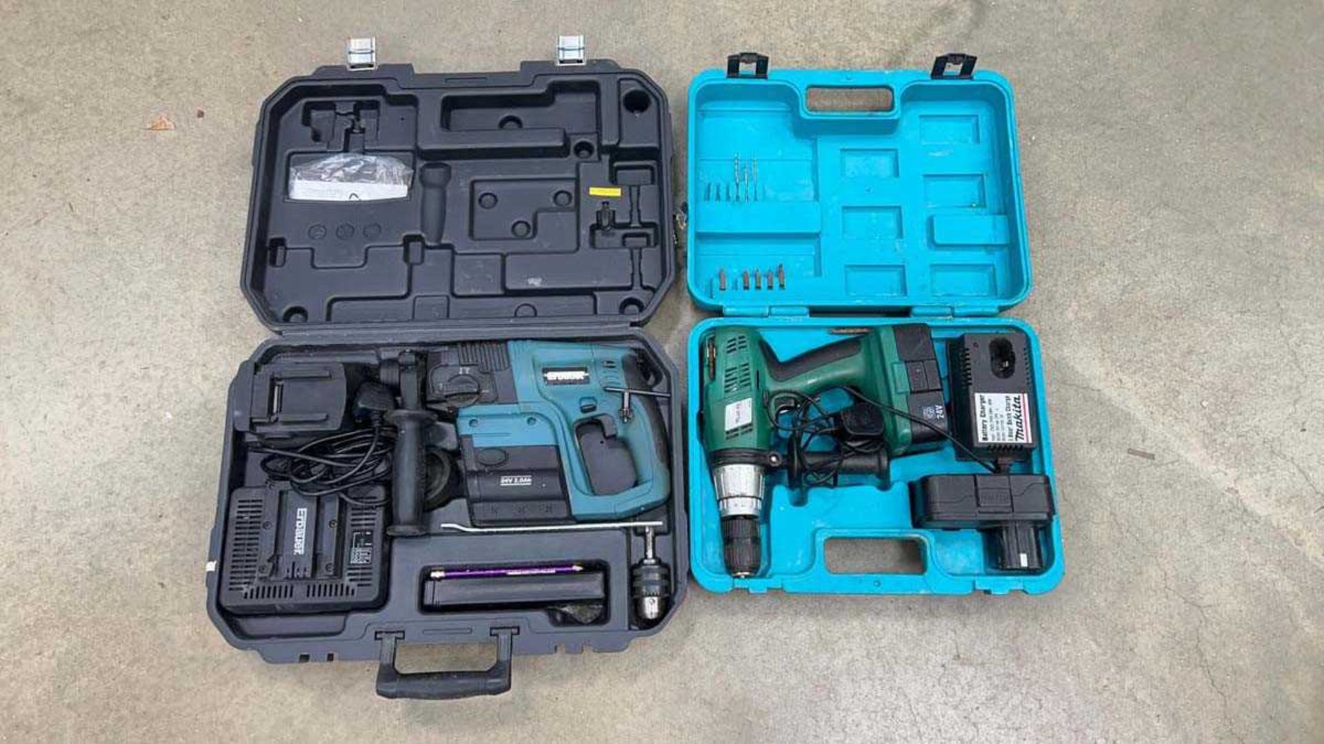 Makita drill with battery and charger, Erbauer impact drill plus charger