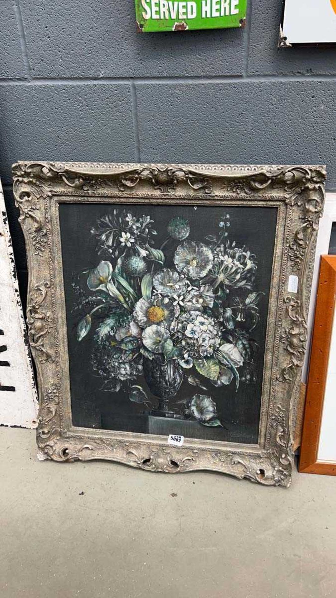 Framed still life picture of flowers