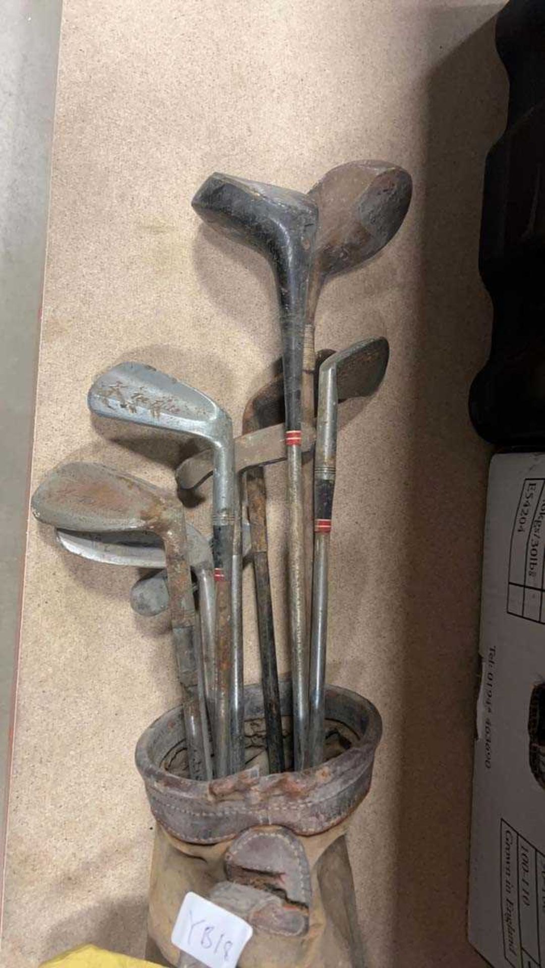 Vintage canvas golf bag with clubs - Image 2 of 2