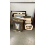 Quantity of paintings and prints, to include yacht on the Broads, aeroplane, country scene with