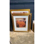 3 large framed and glazed prints of various topics, including Frederick Leighton Flaming June,