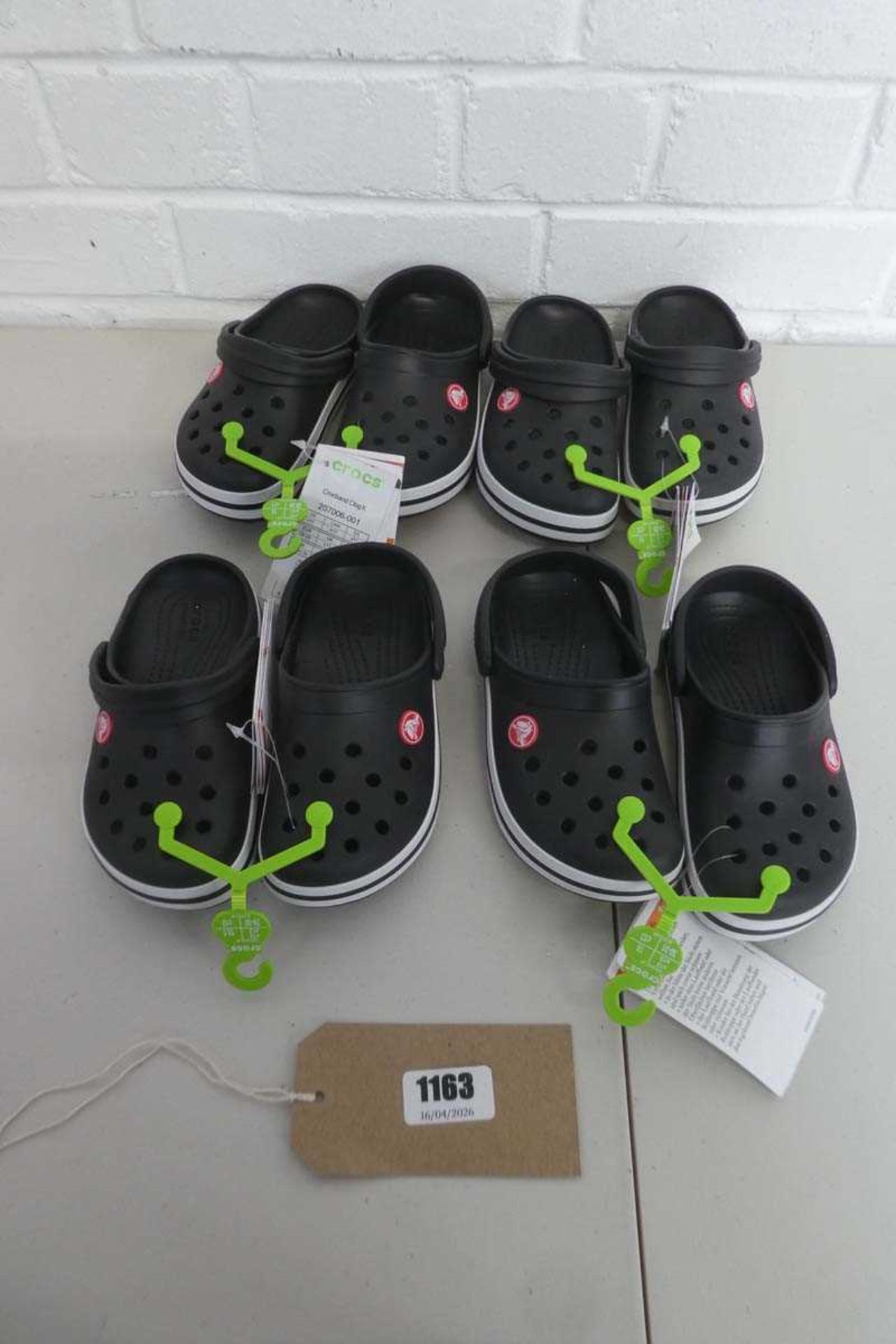 4 pairs of childrens Crocs in black (sizes 11, 12 and 13)