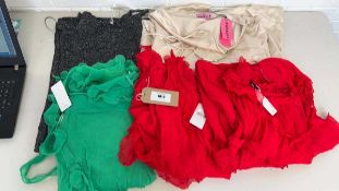 +VAT Collection of Mango Clothing to include Asymmetrical Ruffle Dresses in Red UK8 and Green UK6,