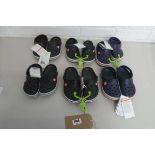 6 pairs of childrens Crocs in black and navy (sizes 10, 11 and 12)