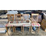 Set of 4 light oak finish tartan upholstered dining chairs