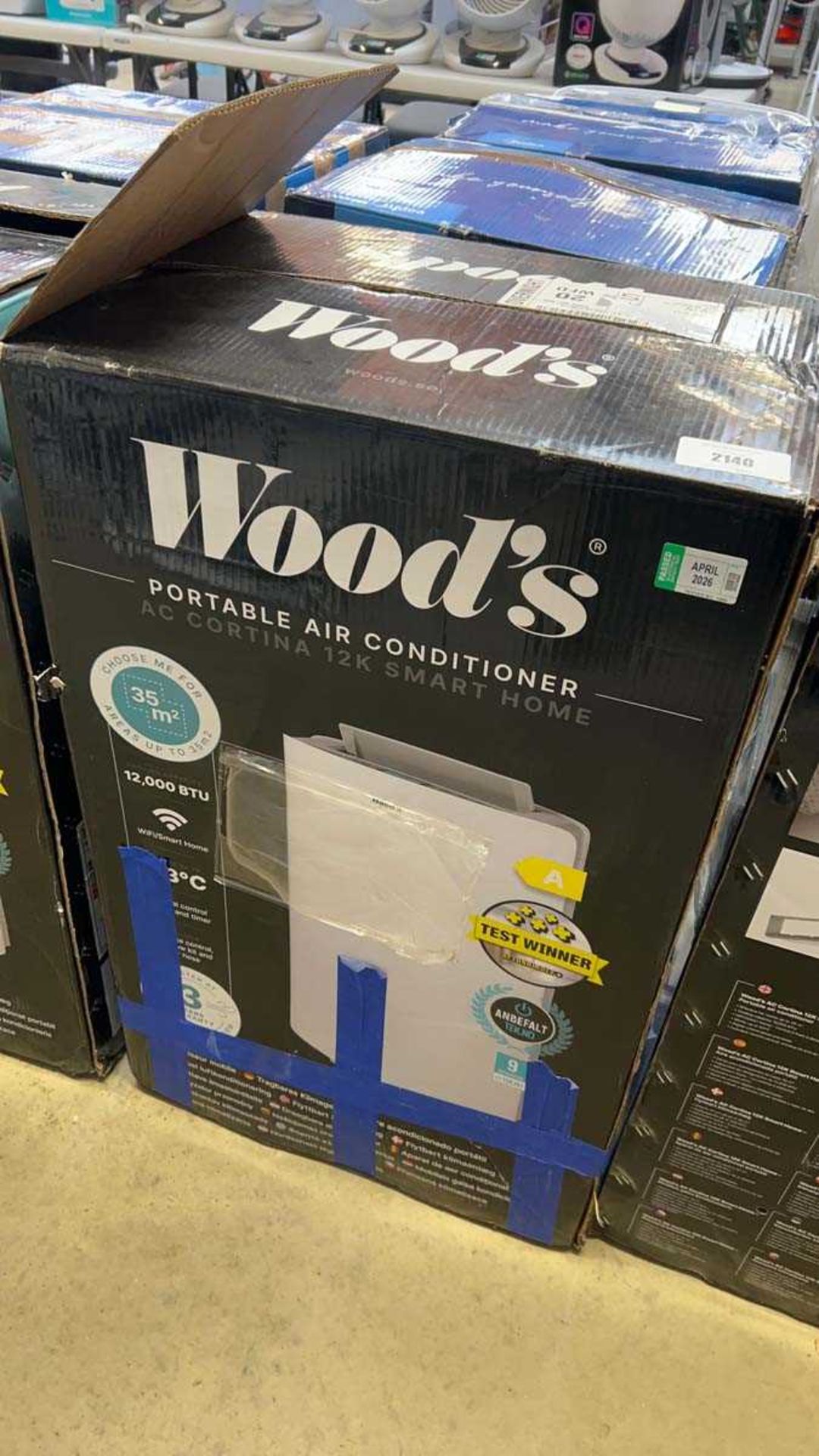 +VAT Wood's Cortina 12K Smart Home portable air conditioning unit, boxed