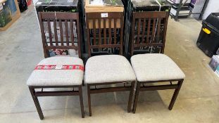 +VAT Set of 3 wooden framed grey upholstered seat folding chairs