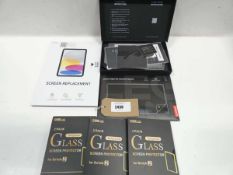 +VAT Bag containing various plastic and tempered glass screen protectors for Lenovo, Nintendo etc.
