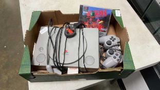 Sony Playstation with controller and Worms game, and memory card