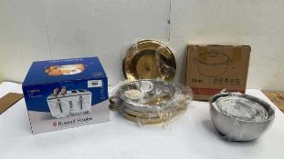 +VAT Russell Hobbs 4 slice toaster, buffet stove, casserole dish and mixed bowl set