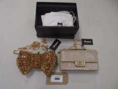 +VAT Dune handbags x2 Diamante bow chain clutch bag, Gold skilled mini bag