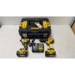 +VAT DeWalt cased combi set with a cordless drill and cordless impact driver together with batteries