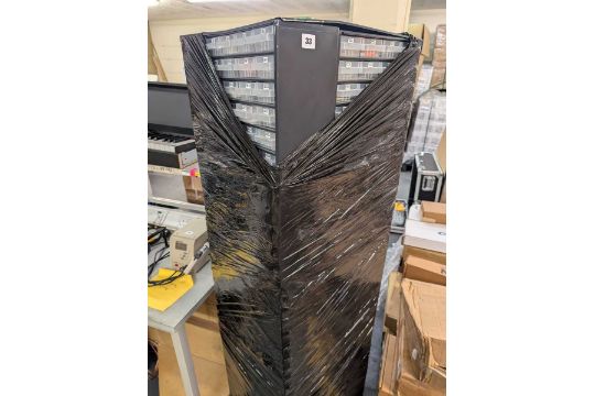 Electonic Component Rotating Rack +VAT 6' tall rotating components rack with contents of various audio ...