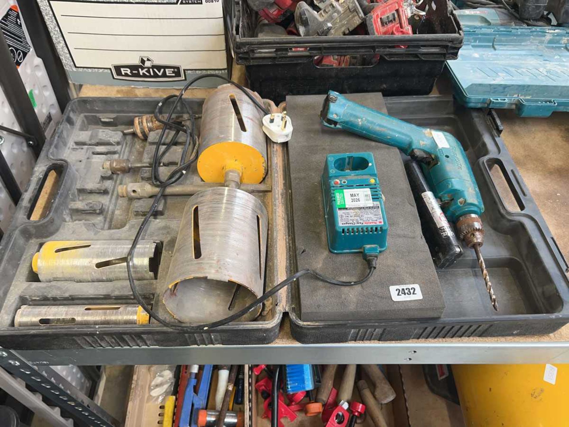Part cased Diamond Core cutting kit, together with a vintage Makita cordless hammer drill with