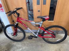 Mens Apollo FS26 mountain bike in red and silver