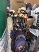PowaKaddy golf bag containing mixed vintage wooden golf clubs