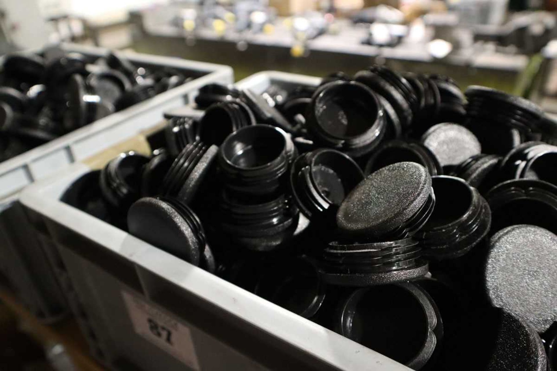 +VAT Open-front wooden shelf unit with contents; plastic threaded caps, plastic washers and similar - Image 2 of 3