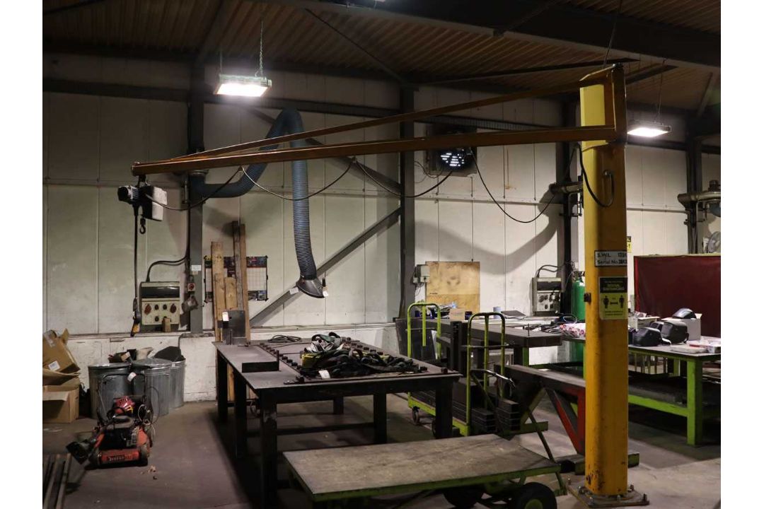 +VAT Yellow 125kg capacity jib crane with Demag electric chain hoist - Image 1 of 9