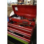 +VAT Kennedy red engineer's tool case with 3-drawers containing a small selection of tools; metal