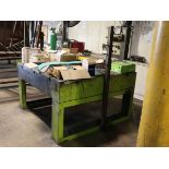 +VAT Heavy machinist's table, used for welding. Dimensions: 1520mm square