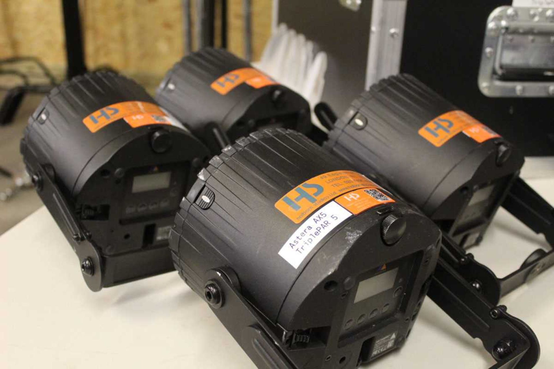 +VAT Set of four Astera AX5 Triple PAR spotlights with associated cable in flight case - Image 5 of 6