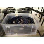 +VAT Plastic crate containing a large quantity of 240V power cables