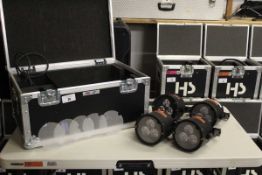 +VAT Set of four Astera AX5 Triple PAR spotlights with associated cable in flight case