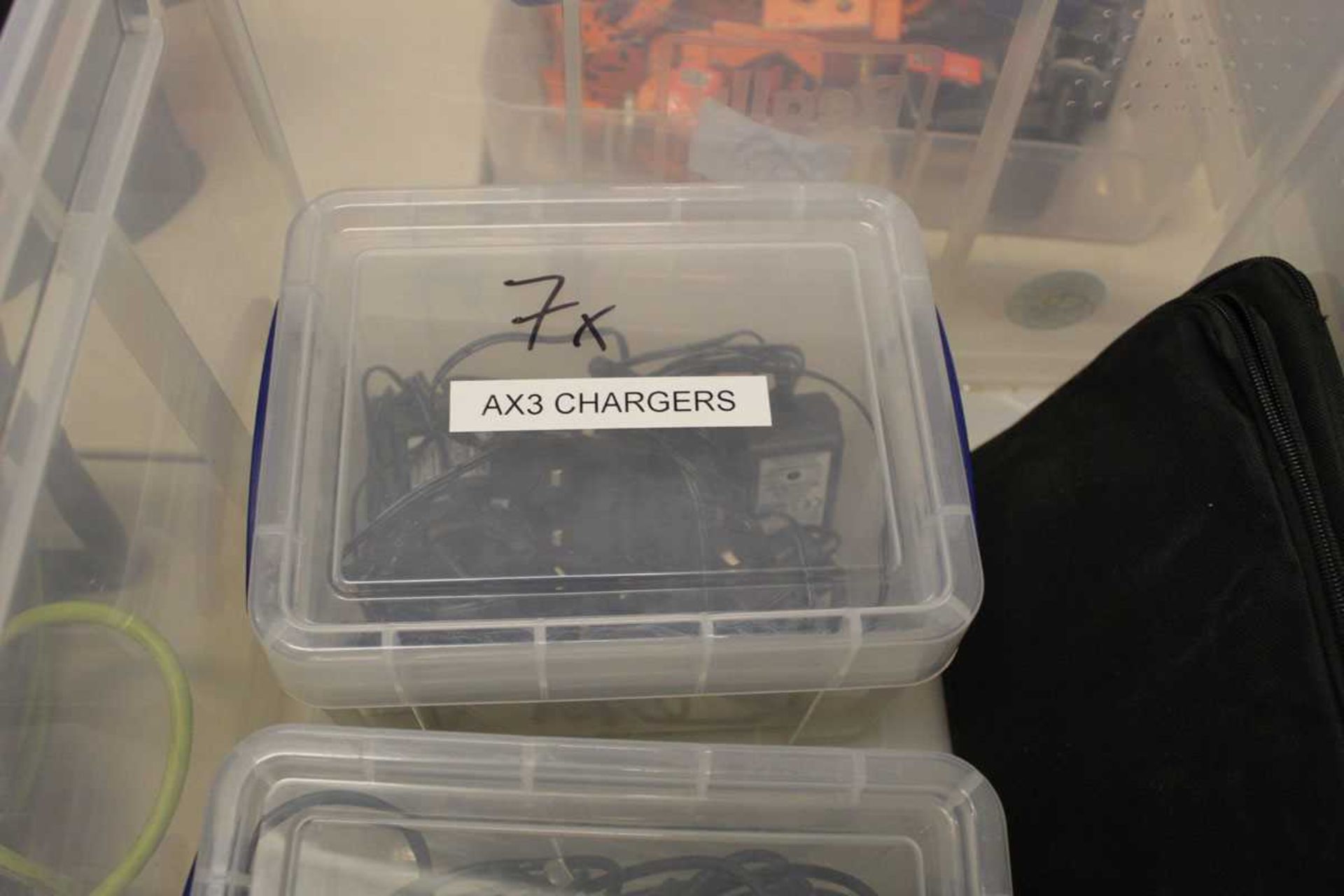 +VAT Plastic box containing diffuser, domes, wing plates, AX1 chargers, AX3 clamps and AX3 chargers - Image 4 of 5