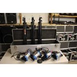 +VAT Set of four Arri 150 Junior series spotlights with associated tripod stands in flight case