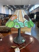 Tiffany style table lamp on tree trunk shaped support