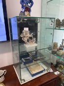 Small counter top glazed display cabinet with two interior shelves