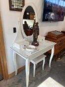 +VAT Modern white dressing table with oval mirror over and matching panel seated stool