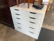 Modern pair of modern white gloss finish five drawer units