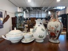 Royal Worcester herbs vase, oriental decorative vase, Minton lidded tureen and matching jug and