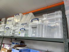 +VAT Shelf containing a large qty of mixed size transparent storage boxes