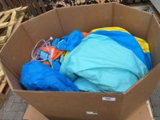 +VAT Grey pallet box containing a children's outdoor inflatable water adventure park with blower