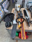 Ryobi petrol multi tool with hedge trimmer, strimmer and chainsaw attachments