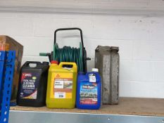 +VAT Garden hose on reel together with a tub of Spear & Jackson path, patio and decking cleaner,