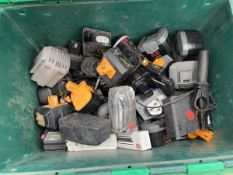 Box containing qty of various drill batteries