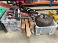 Selection of items to include drills, nails, bike rack, electrical cable, LED lights etc