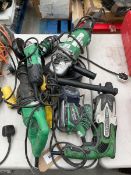 +VAT 1 110v Hitachi recip saw, 2 x 240v Hitachi angle grinders, 110v Hitachi angle grinder, 110v