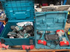 Makita tools; 2x drills, impact driver with some batteries and chargers