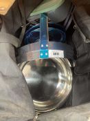 +VAT Bag of assorted cookware including pans, storage jars etc.