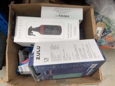 +VAT Box of mixed items, including Sand and Fog scent sprays, thermos bottles, etc.