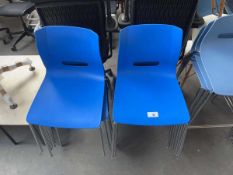 +VAT Set of 14 Allermuir plastic and chrome frame stacking chairs in blue