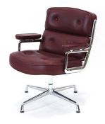 +VAT Charles & Ray Eames for Vitra, an ES104 'Time Life' lobby chair upholstered in red/burgundy
