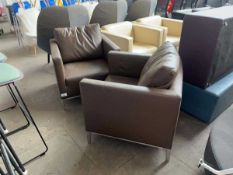+VAT Pair of B&B Italia brown leather armchairs on metal legs