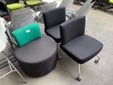 +VAT 2x Orangebox black cloth reception chairs with a similar chair