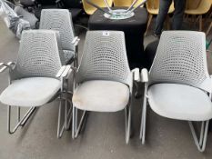 +VAT 8x Herman Miller Sayl cantilever stacking chairs with grey plastic back and cloth seat pads
